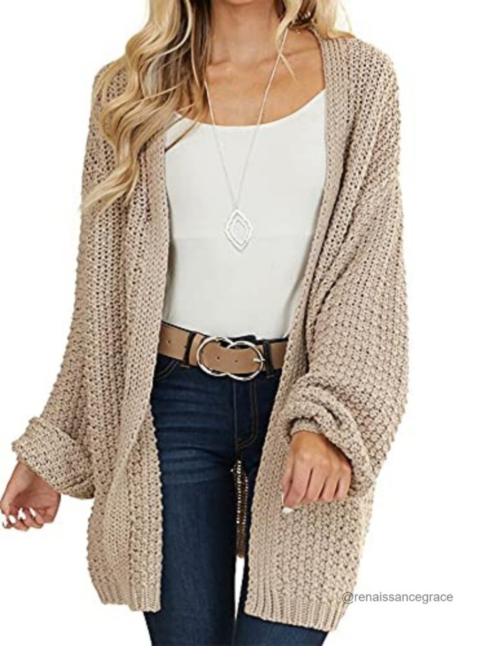 Oversized Open Front Knit Cardigan Midi Batwing Long Sleeve Chunky Sweater